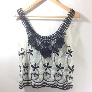 American Rag Black and White Flower Blouse